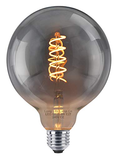 Long Life Lamp Company Industrial Vintage LED Light Bulb E27 Coil Spiral Filament Grey Smoke Glass Retro Edison Classic G125 4w Shadow Globe