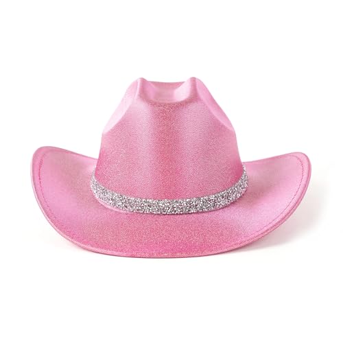 Image of Cowboy Hat for Women Bling Diamond Party Disco Cowgirl Hat | Shimmery Finish, Adjustable Strap Inside, Western Birthday Party, Music Festival and Concerts, Cowboy Costumes Accessories