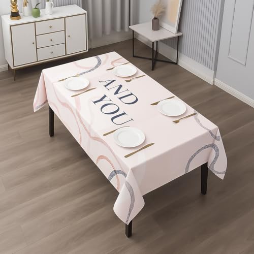 Image of Styleys Dining Table Cover Waterproof with for Kitchen Dining Table Cloth Dust and Oil Repellent (140x220, 1 Table Cover Only, Beige Ribbons, CTSD3187)