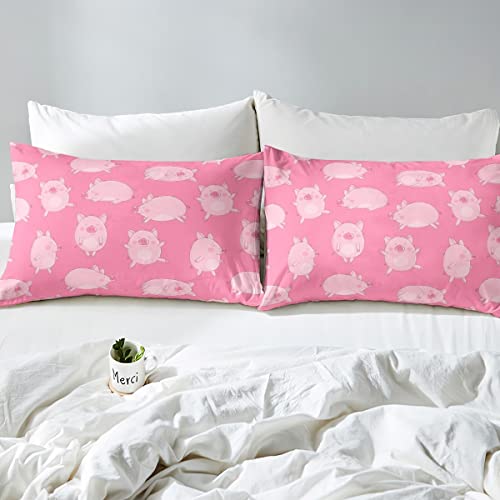 Loussiesd Girls Pink Pigs Comforter Cover Cartoon Pig Bedding Set Kawaii Pig Duvet Cover for Children Kids Boys Microfiber 3D Animals Bedspread Cover King Size - Image 4