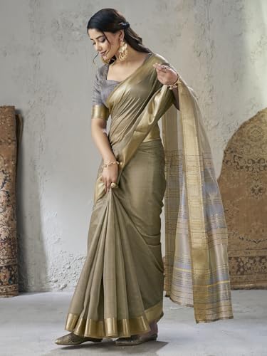 Image of Satrani Women's Shimmer Silk Weaving & Sequins Work Saree with Unstitched Blouse Piece