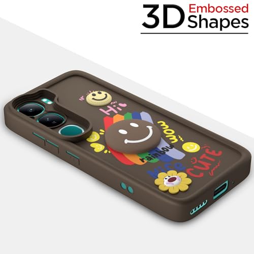 Image of Pikkme Back Cover for Vivo Y300 5G / Vivo V40 Lite 5G | Soft Silicone| Cute Rainbow Smile & 3D Cartoon Flower Design | Shockproof Raised Camera Protection Bumper Case (Brown)