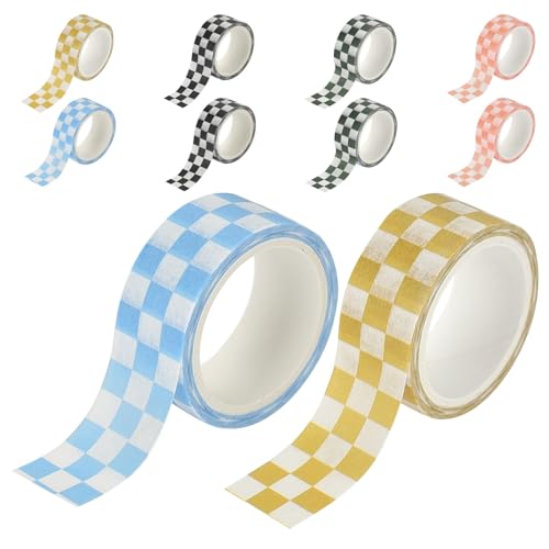 ARTSEWPLY Cinta Washi a Cuadros Texturizada para Álbumes de Recortes – 10 Rollos de Papel Decorativo Cuadriculado para Manualidades DIY Suministros para Diarios y Scrapbooking Adhesivo