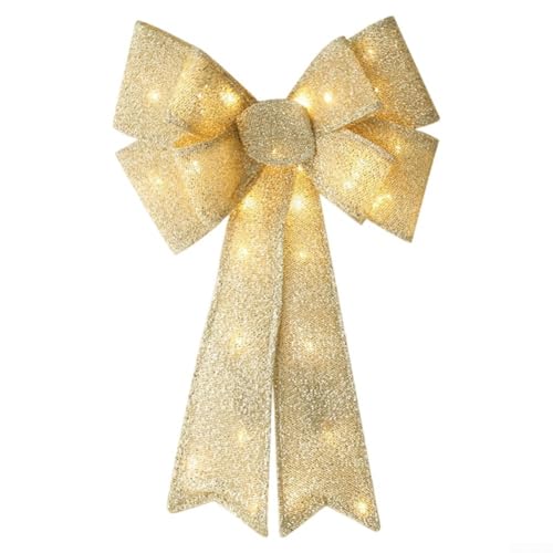 HEBEOT Arco de Navidad con luces LED rojas y múltiples modos de luz, temporizador integrado para una iluminación cómoda de vacaciones, marco de alambre para decoración exterior (dorado brillante)