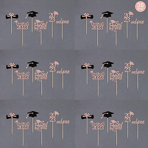 Gexolenu 36 Pcs Rose Gold 2023 Graduation Cupcake Toppers Glitter Diploma Grad Cap Cake Toppers For Graduation Party Supplies 2023 Graduate Party Cake Picks Graduation Decorations #TOP2
