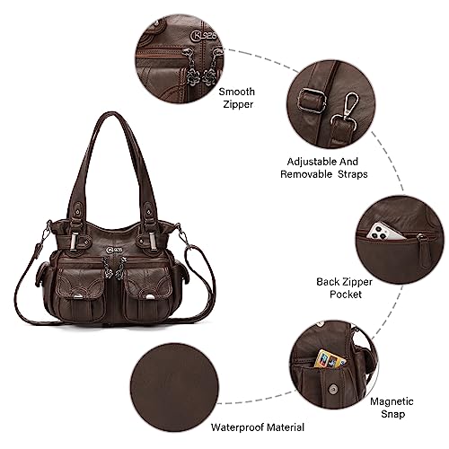 Image of KL928 Women's Shoulder Purse Large Hobo Tote PU Leather Multi-Pocket Bag | Large capacity, water-resistant, easy-clean, adjust strap, fits 10.2 inchipad, pockets, compartments, zipper, shop, travel, daily