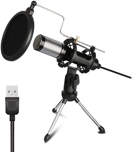 Bomaite Condensador de micrófono profesional para computadora PC con soporte de enchufe USB YouTube Facebook Juegos de Skype Micrófono de grabación de transmisión Micrófono de karaoke Cover