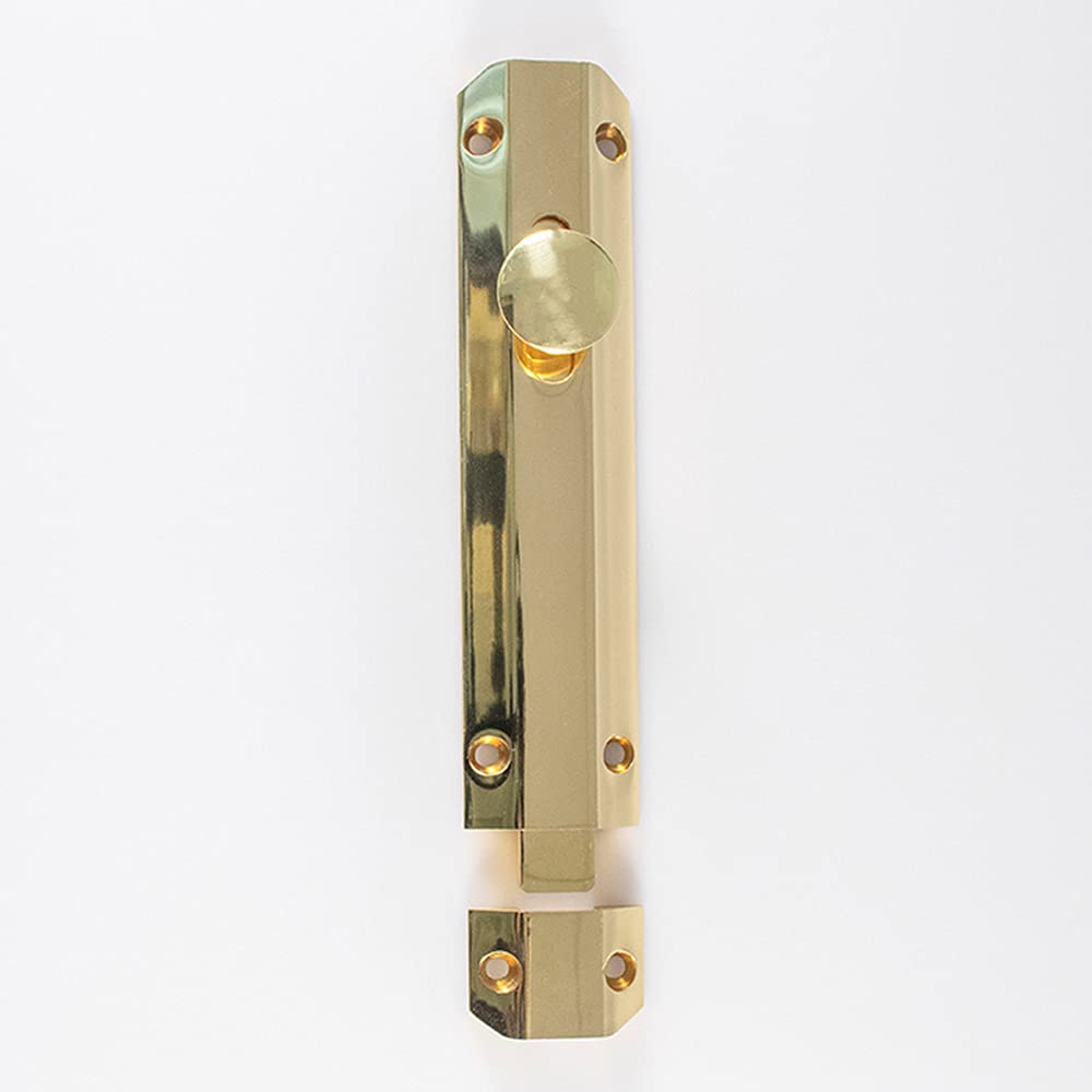 Loops Polished Brass Surface Mounted Flat Sliding Door Bolt Lock - 152 X 35Mm - | Sliding Security Barrel Bolt - Heavy Duty Secure Sliding Latch - Door/Gate Wall Mounted Lock