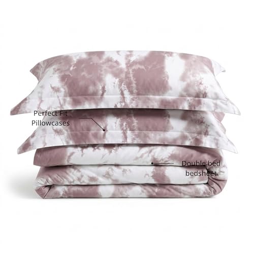 Image of VELOURA Tie-Dye Bedsheet, 100% Cotton, King Size 108x108 Inches, 300 Thread Count, with 2 Pillow Covers (Blush Pink)
