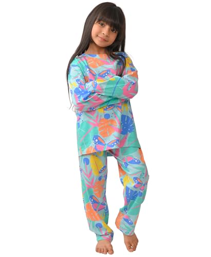 Image of Anthrilo Girls Pure Cotton Printed Pajama Set | Sleepwear | Sleepwear | Long Sleeve T-Shirt & Pajamas | Regular Wear | 0-14 Years