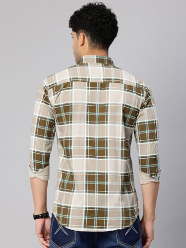 Image of Majestic Man Stylish Slim Fit Cotton Spread Collar Checked Casual Shirt