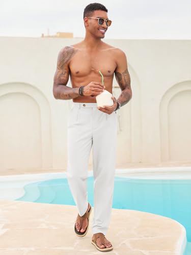 Runcati Mens Casual Linen Pants Pleated Elastic Waist Lightweight Cotton Trousers Summer Beach Yoga Pants with Pockets4