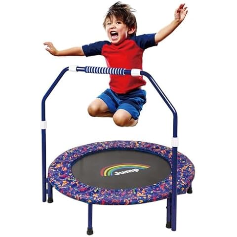 36-Inch Kids Trampoline with Foldable Bungee Rebounder Adjustable Handrail and Safety Padded Cover Mini Trampoline for Indoor and Outdoor use (Blue) Cover