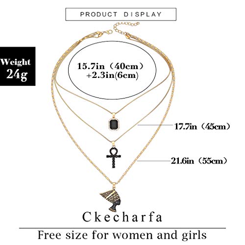 Ckecharfa Boho Africa Layered Necklaces Gold Gothic Nefertiti Egyptian Queen Pendant Necklace Gemstone Choker Necklaces Rave Party Adjustable Neck Chain Jewelry for Women4