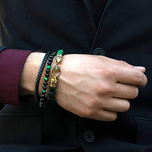 Crucible Natural Stone Antiqued Gold Plated Steel Clasp Bracelet (10mm) - 8"3