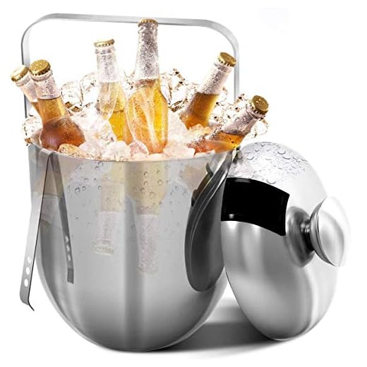 RATEL Cubitera con Pinzas, de Acero Inoxidable Cubo de Hielo Incluye Aislamiento de Doble Pared, Tapas,Bandeja de Hielo de 15 Rejillas y asa de Transporte - 3L