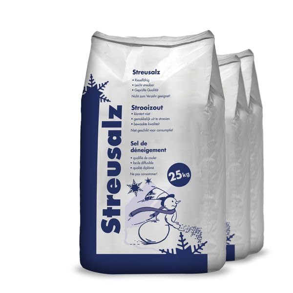 3 x 25 kg Sel Décongélation Sel tausalz steinsaltz PVC Sac – Longue Durée en plus épais Glace & Neige couches