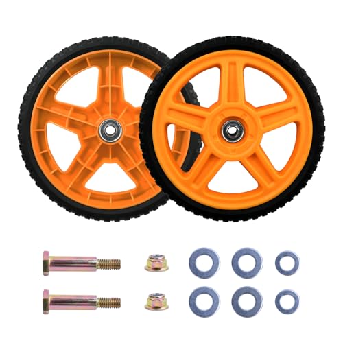 Antanker Lawn Mower Wheels, 10 inch Push Mower Plastic Wheels with Bolts & Nuts Fits Most Standard Lawn Mower Cart(2 Pack)