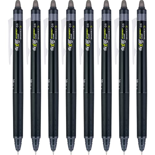 Pilot FriXion Synergy Clicker Erasable, Refillable, Retractable Gel Ink Pens, Extra Fine Point 0.5 mm, Pack of 8, Black, FriXion Erasable Pens 0.5 - Ideal for School & Office Writing