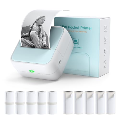 Bisofice Mini Impresora portátil para teléfono móvil, pequeña Impresora térmica Bluetooth sin...