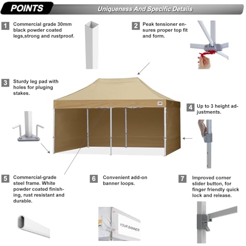 Image of ABCCANOPY Commercial Pop Up Canopy Tent with Sidewalls 10X20,Beige