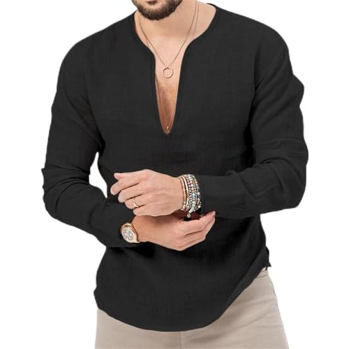Men Running Shirt Versatile Handsome Classic Trend Mode Men Long Sleeved Top Soft Retro Men Sweatshirt Comfortable Loose Men Base Shirt C-Black 3XL