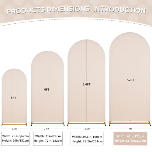Image of SoarDream 7.2FT Arch Backdrop Cover Beige Spandex Fitted Wedding Arch Stand Covers Fitted for Round Top Chiara Arch Cover Stretchy Backdrop for Birthday Birthday Party Balloon Decor