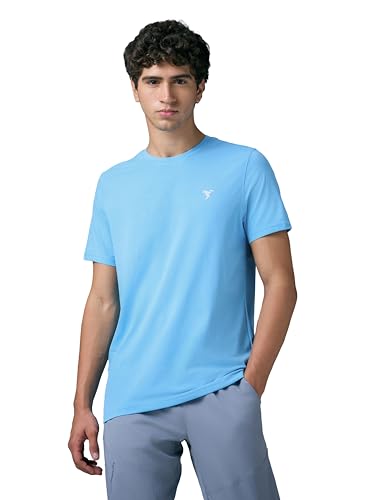 Image of TECHNOSPORT Men's Slim Fit Solid Crew Neck T-Shirt, Cotflex Quick Dry Wrinkle Resistant Polyester Sports Tee for Gym, Running, Training, Sports