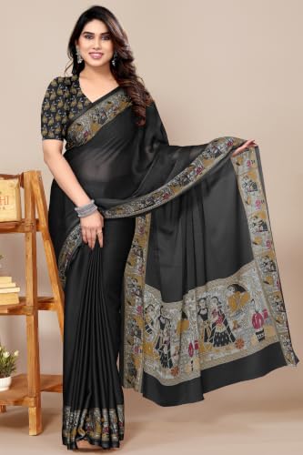 Image of MIRCHI FASHION Saree for Woman Chiffon Madhubani Print | Breathable Comfortable Printed Saree for Office and Regular Use (Available in 15 Designs)