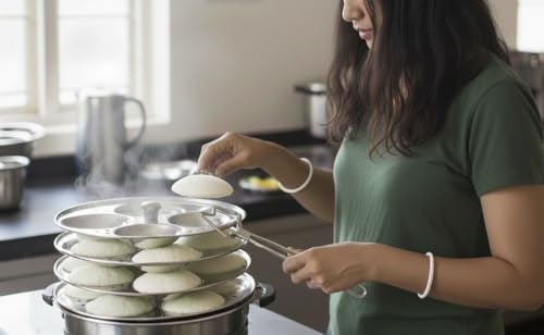 Support à idlis BRACOP avec 4 assiettes rondes en acier pour cuiseur vapeur