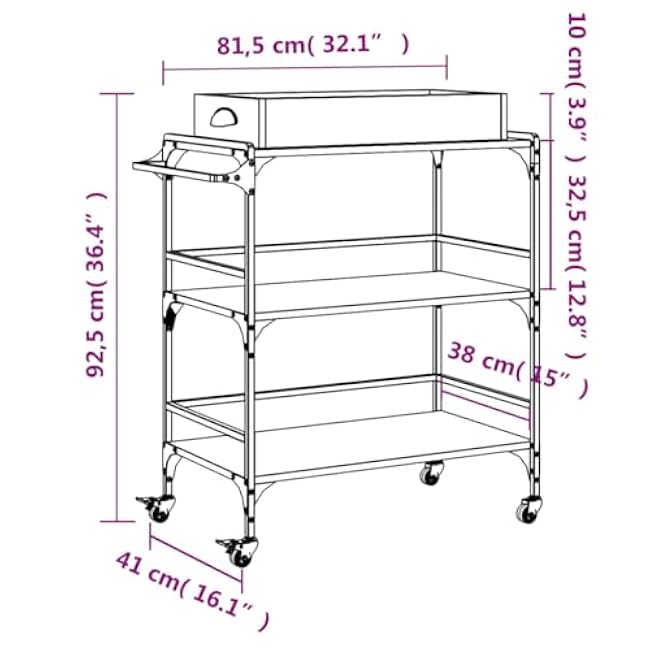Rolling Cart,2 Tier Kitchen Trolley with Storage on The Top Food Prepping Cart Trolley for Dining Room,Easy Assembly,Black,32.1 X 16.1 X 36.4in-gudexX2w