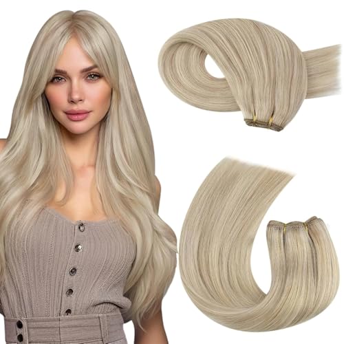 Image of Moresoo Sew in Hair Extensions, Highlights Ash Blonde, Remy Human Hair | 16 Inch 100g, smooth real human hair offers light movement, suited to brunch plans, city looks and relaxed styling
