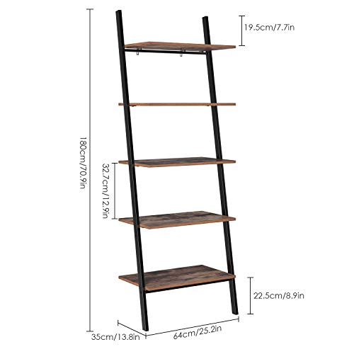 Homfa Industrial Ladder Shelf, 5-Tier Plant Flower Stand Leaning Wall Bookcase, Multipurpose Storage Organizer Display Rack, Wood Look Accent Metal Frame Home Office