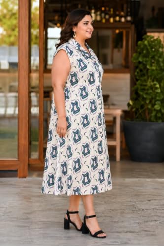 Image of Indietoga Women Plus Size Printed Cotton Midi A-line Dress (XL to 7XL)