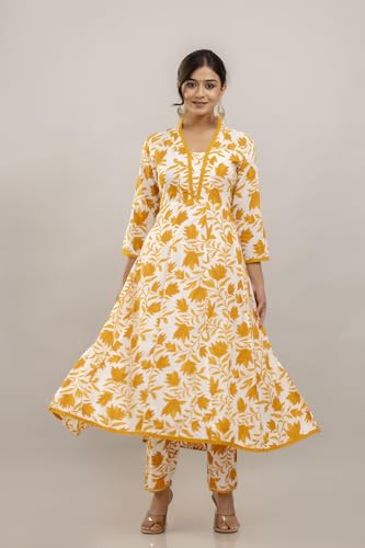 Image of PARTHVI Women's Printed Anarkali Kurta With Palazzo & Dupatta Set