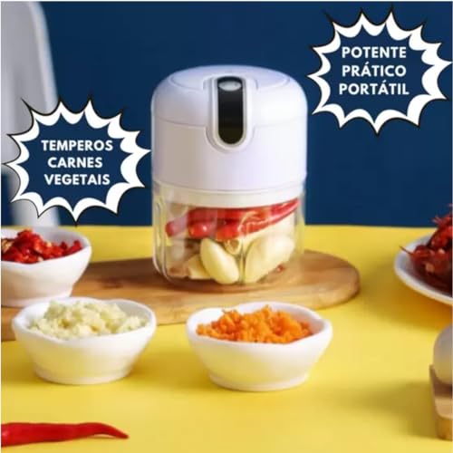 Triturador De Alho Elétrico Cortador Fatiador De Legumes Ralador Alimentos Sem Fio 250ml MARCA FLX