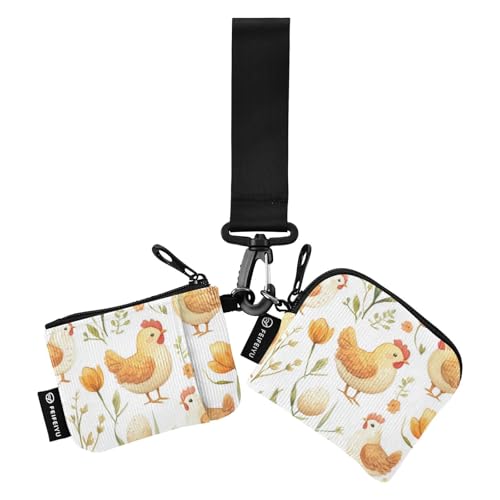 Flower Chicken Egg Cartoon White Women's Dual Wallets Busniess Card Cases Cute Fashion Credit Card Wallet Case with Zipper Pocket for Ladies Girls 2 Pcs
