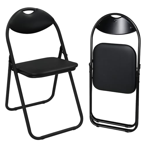 EPISENT Folding Chair – 2 PCS Black Padded Faux Leather Foldable Chair with Heavy Duty Steel Frame –Comfortable, Lightweight, Space-Saving Fold Up Seat for Home, Office, Dining, Kitchen & Events