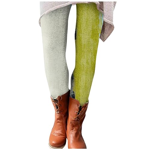KONG JIMFAN Leggins Gefüttert Arbeitslatzhose Damen Leggings Damen Tall Thermo Leggings Damen Push Up Leggings Damen Po Cargo Leggings Damen Leggings Weihnachten Damen Weiss(#3 Green,L)