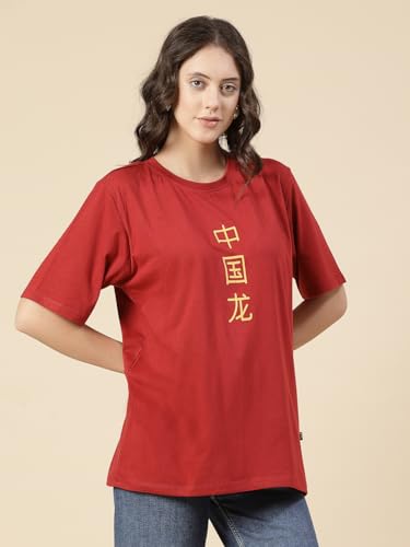 Image of Rigo Back Printed Half Sleeves Round Neck Oversized T-Shirt for Women | Drop Shoulder T-Shirt for Women | Loose Baggy Fit T-Shirt for Women /Girls