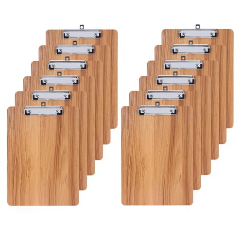 GUOKOFF 12 Pièces Porte-bloc A5 En Bois Avec Pince, Planchettes à Pince Pour Papier d'Écriture, Memo Des Dossiers, Porte Document Avec Clip