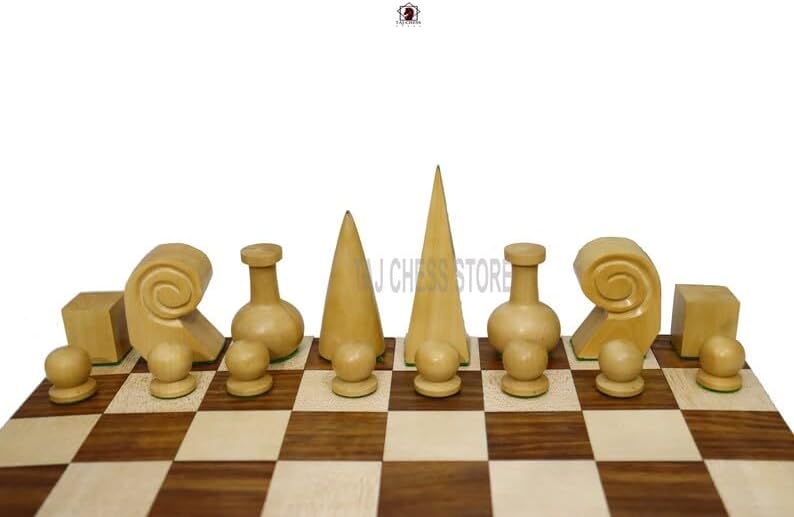 Reproduced Man Ray Wooden Chess Set Pieces in Golden Rosewood/Natural Boxwood