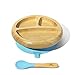 Avanchy Baby Infant Feeding Bamboo Stay Put Suction Divided Plate + Spoon/teeTher, Great Baby Gift Set, Fda Approved Bpa Free, Blue