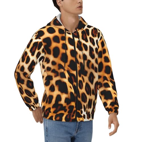 Sweat à fermeture éclair imprimé léopard homme en polyester doux S-3XL