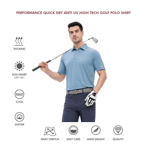 Image of Men's Golf Polo Shirts Short Sleeve Striped Performance Moisture Wicking Dry Fit Golf Shirts for Men