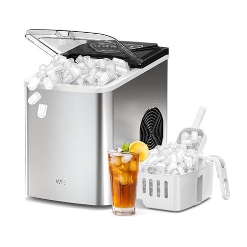 WIE Eiswürfelmaschine, 15KG Eiswürfelbereiter Ice Maker, 9 Würfel in 6 Min, Eiswürfelmaschinen mit Tragbarem Griff, Silber, Eiswürfelbereiter für Zuhause/Küche/Büro/Wohnmobil