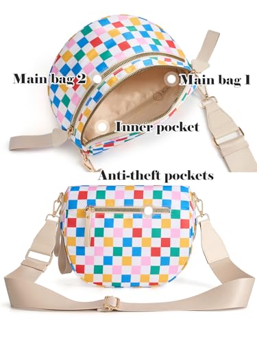 Image of Black and White Checkered Crossbody Bag Bum Bag for Women,Spacious Checkered Purse Fanny Packs Belt Bag