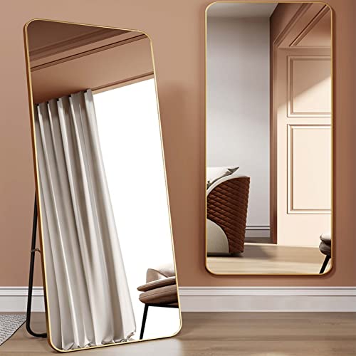 Yuwe Full Length Mirror, Extra Large Hanging Free Standing Mirror 65" x 24" Gold