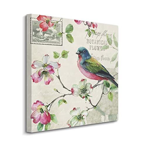 Peinture florale d'oiseaux pour salon et bureau déco rétro 40cm