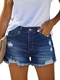 MixShe Womens Mid-High Waisted Ripped Denim Jean Shorts Stretchy Distressed Cutoff Summer Shorts Medium Blue Large